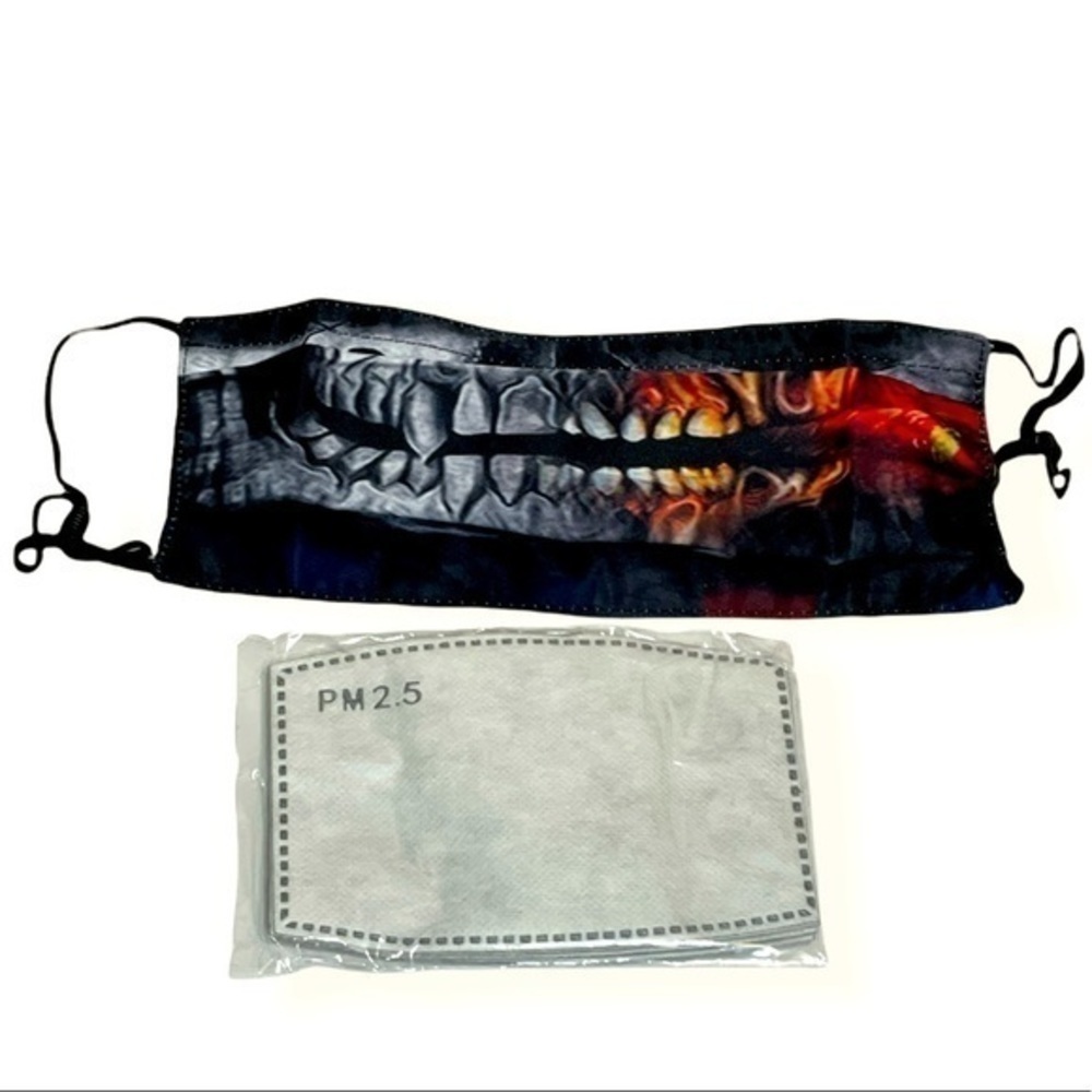 NWT skeleton skull adjustable black face and nose mask carbon reusable filter OS